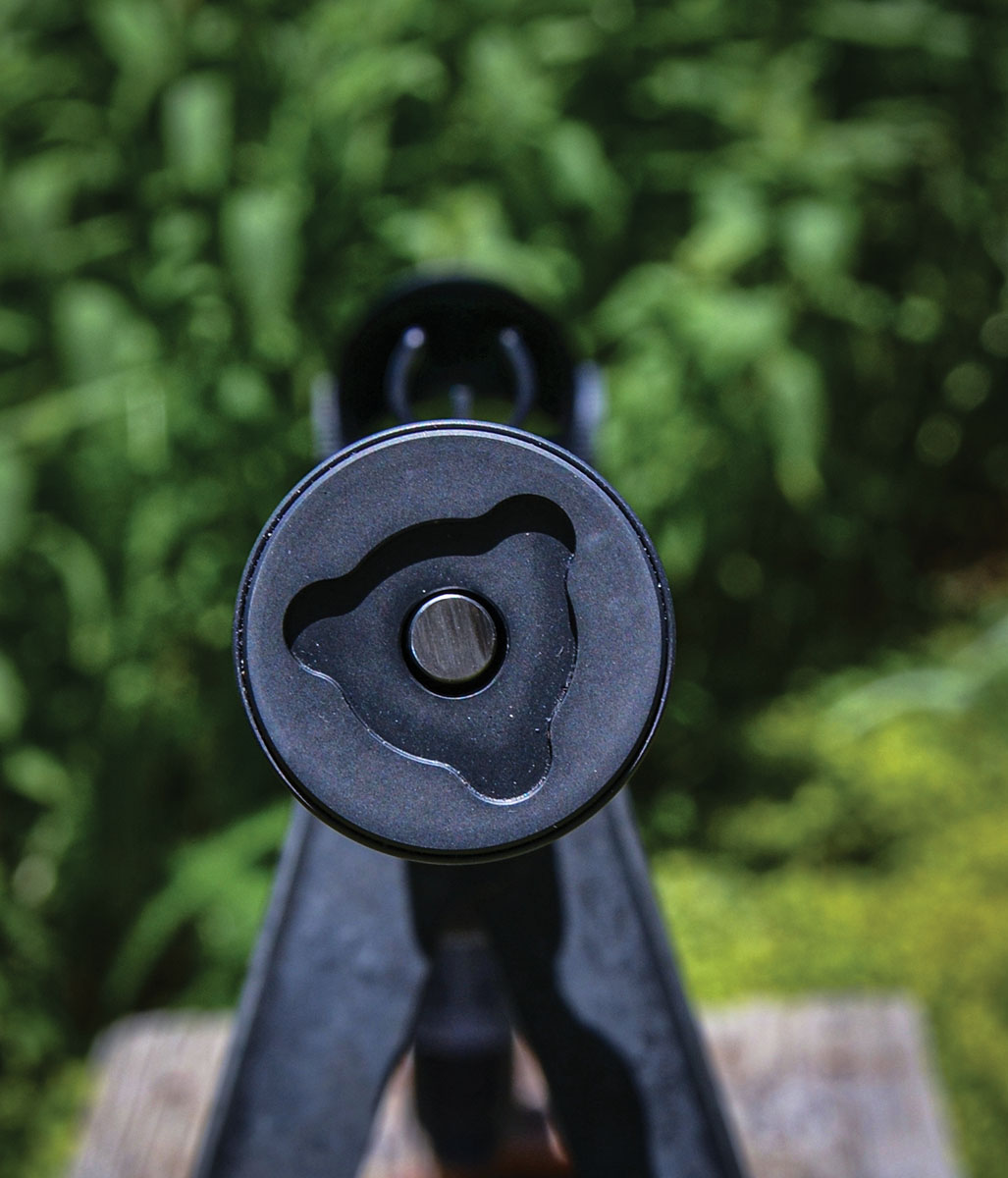 A Geissele rod shown in the barrel of a rifle in 308 Winchester indicates enough misalignment at about twelve o’clock to likely damage the suppressor during firing.